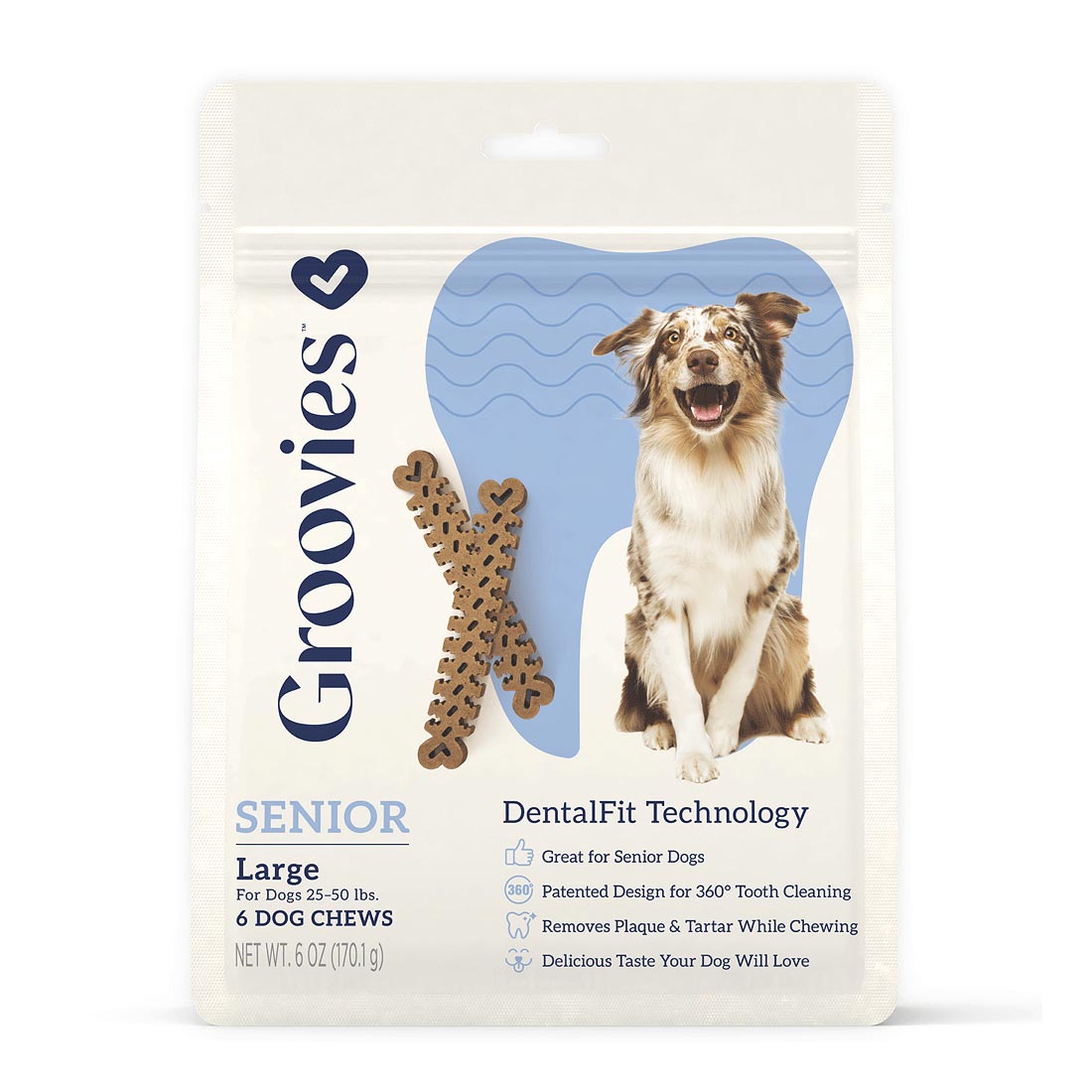 Groovies Senior Dog Dental Chews - 6oz Bag